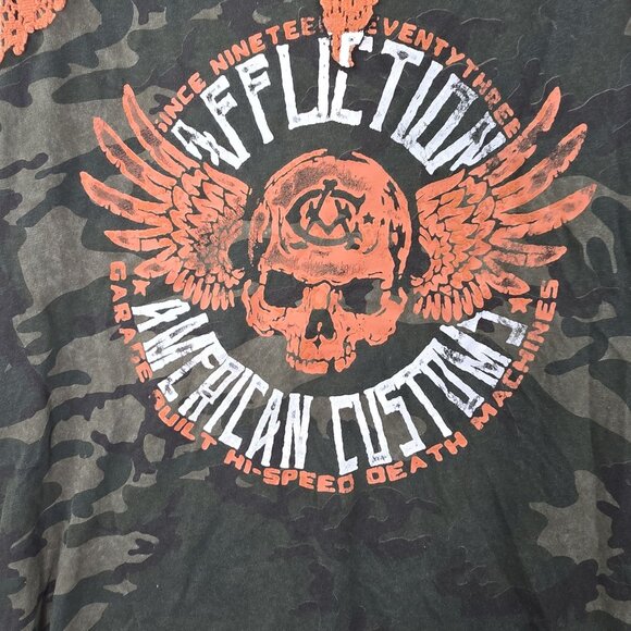 Affliction American Customs Camo Lace Graphic Tee Shirt V-Neck Short Sleeve Y2K - Picture 3 of 7